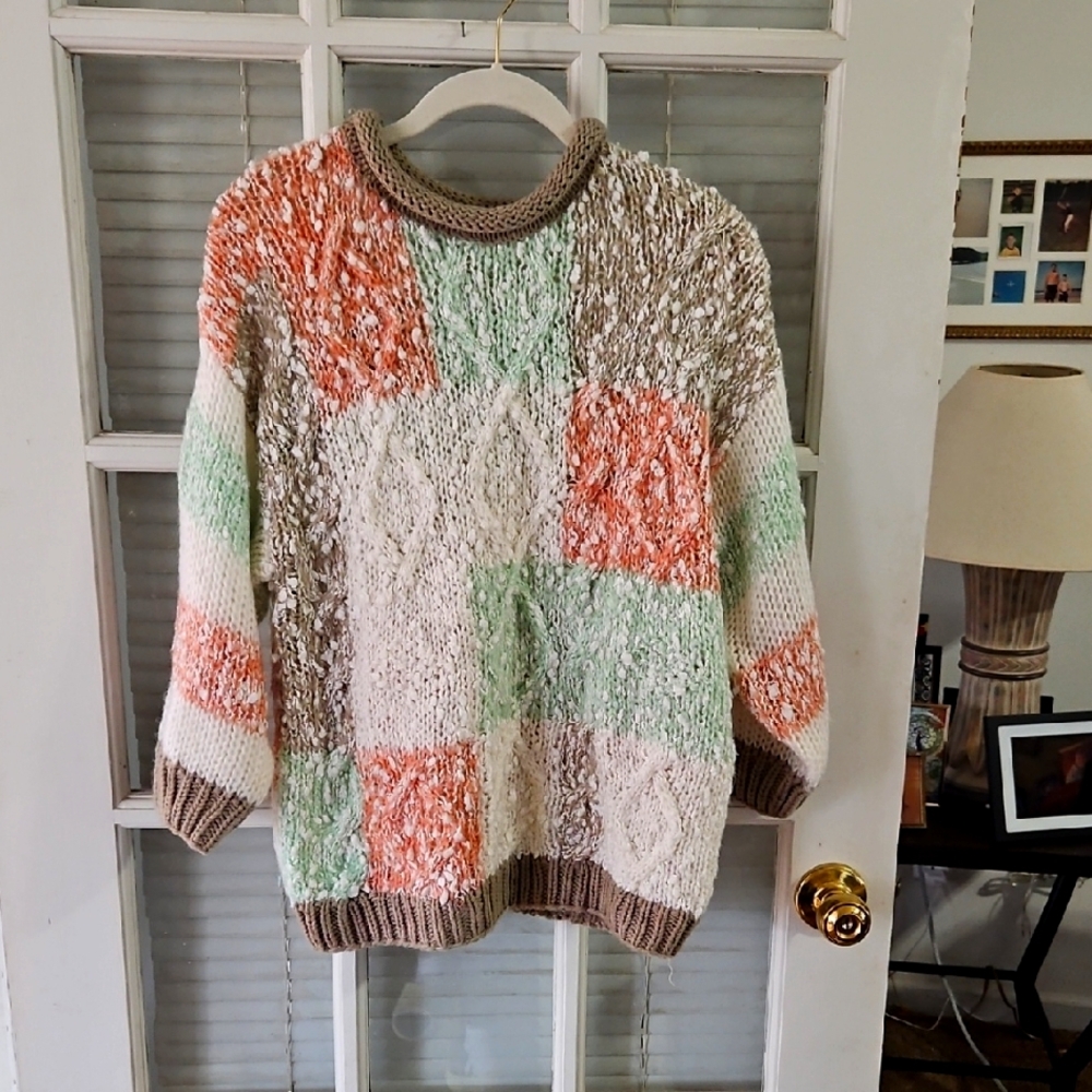 Sz Large Colorful Women's Sweater Hand Knit
